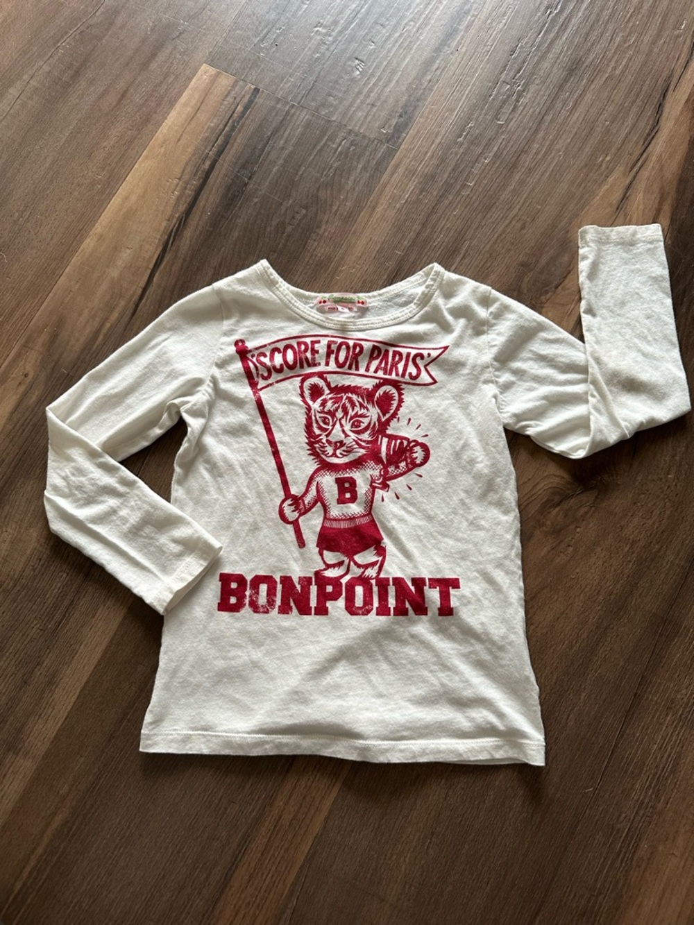 Bonpoint Girls' White Long-Sleeve 'Score for Paris' Graphic Tee - Red Print